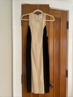 Alice and Olivia Colorblock Sleeveless Sheath Dress in Cream and Black